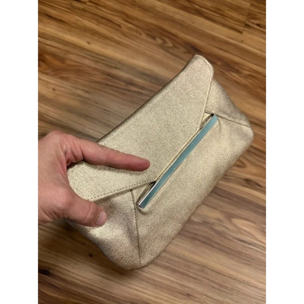 La Regale Gold Shimmer Clutch/Chain Purse with Gold Bar Accent